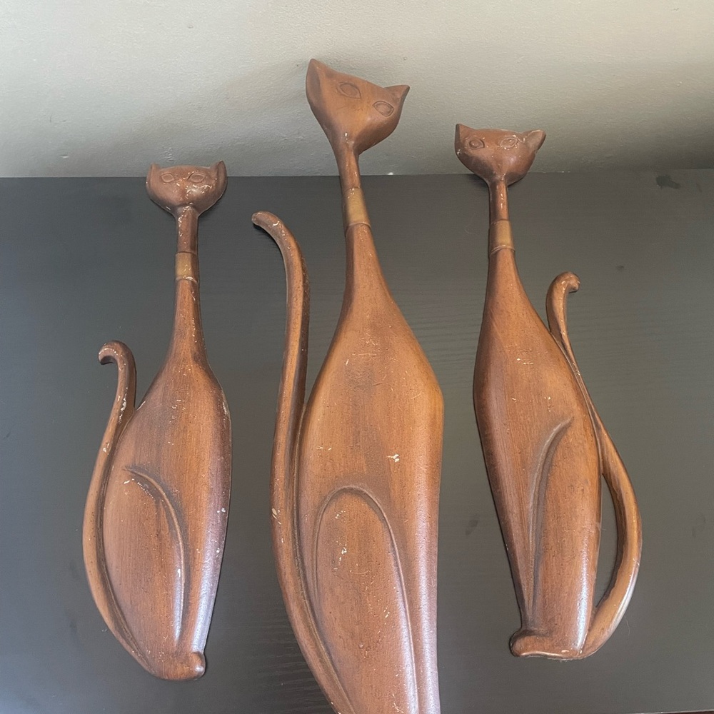 60s Vintage Brown Cat Wall Decor Set